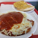 Chicken Parmigiana with Spaghetti & Garlic Bread