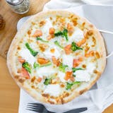 White Pizza with Broccoli, Tomato & Ricotta Cheese