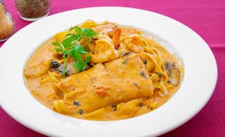 Flounder Portobello with Fettuccine