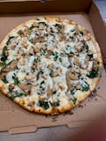 Chicken Alfredo Pizza (shown with spinach and mushrooms')