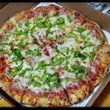 One Large Round Pizza with One Topping Monday & Tuesday Special