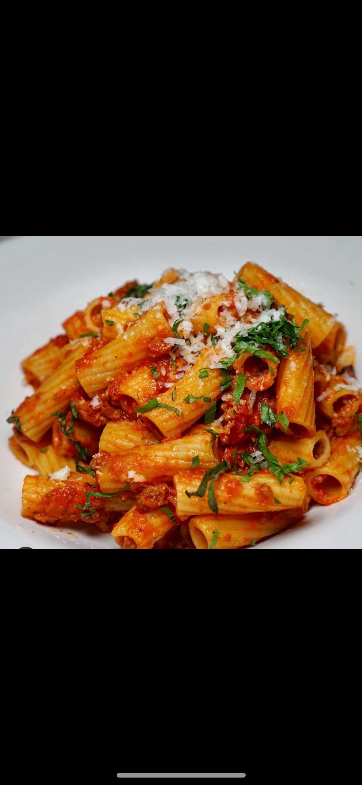 Rigatoni Bolognese with Salad & Dessert Special