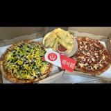 2 Large 3 Topping Pizzas & Breadsticks Special