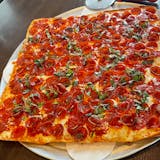 Grandma Pizza w/SuperRoni & Hot Honey