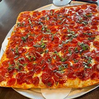 Grandma Pizza with Roni Cups & Hot Honey