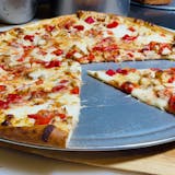 Chicken Cutlet, Fresh Mozzarella, Roasted Red Peppers and Fresh Garlic Pizza