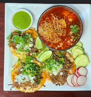 Cheesy Birria Ramen And Tacos