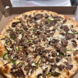 Philly cheesesteak pizza