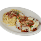 Chicken Parmigiana over Spaghetti