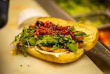 Chicken Cutlet Grandma, Arugula, Roasted Pepper, Fresh Mozzarella