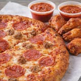 Large 14' Two Toppings Pizza, 6 Wings & Two Small S