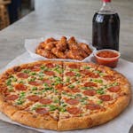 Large Pizza with Two Toppings, 10 Wings & 2 Liter S
