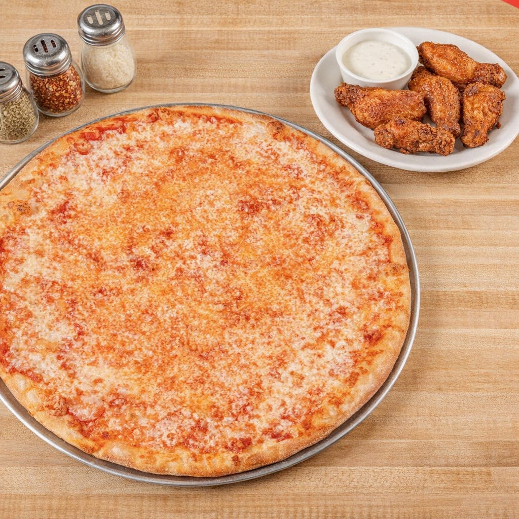 Large Cheese Pizza & 6 Chicken Wings Anytime Deal Special 