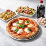 200. Large Cheese Pizza plus Two Toppings, Large Garlic Knots, Large Anitpasta, Large Zepoli & 2 Liter Soda Family Pack Special