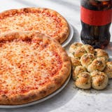 201. Two Large Cheese Pizza, Large Garlic Knots & 2 Liter Soda Family Pack Special