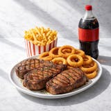 205. Three Steaks, Large French Fries, Large Onion Rings & 2 Liter Soda Family Pack Special