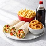 206. Three Wraps, Large French Fries, Large Onion Rings & 2 Liter Soda Family Pack Special