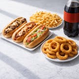 207. Three Hot Subs, Large French Fries, Large Onion Rings & 2 Liter Soda Family Pack Special