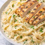 90. Fettuccine Alfredo with Grilled Chicken 