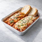 #1 1/2 Tray Chicken Parm with Pasta & Bread Special 