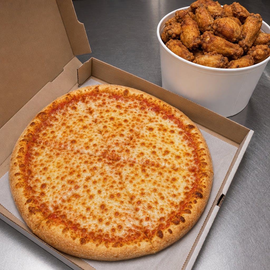 Large Plain Pizza, 20 Piece Bucket Wings Special
