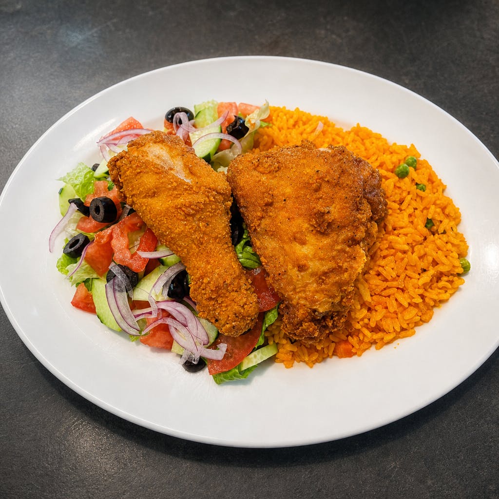 Fried Chicken with Salad & Rice