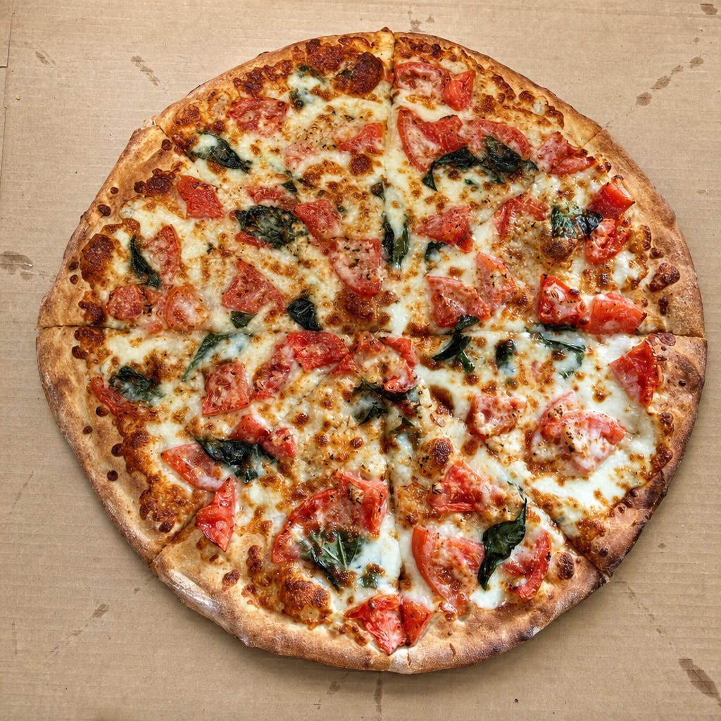 White Pizza with Tomato, Garlic & Basil