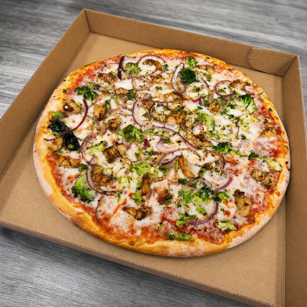 Shrimp, Broccoli & Red Onion Pizza