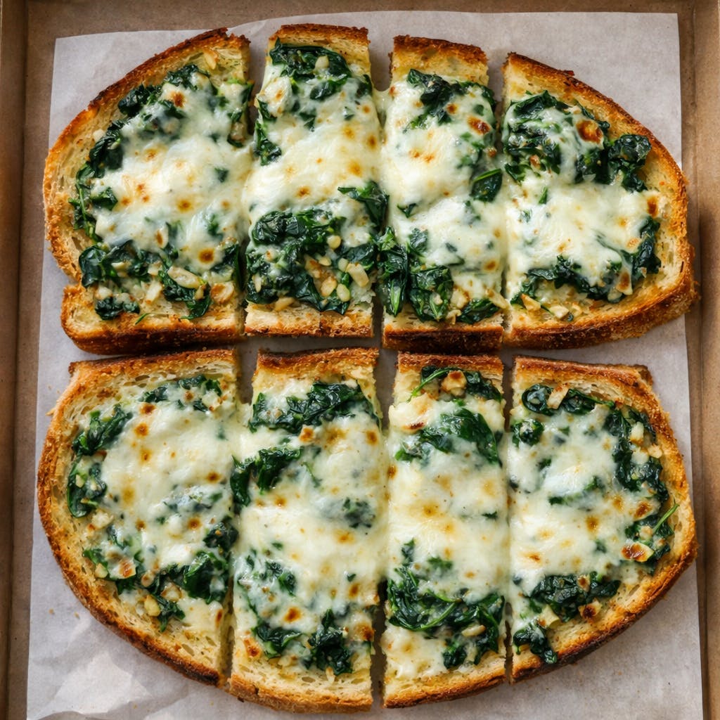 Garlic Bread with Fresh Spinach & Melted Mozzarella