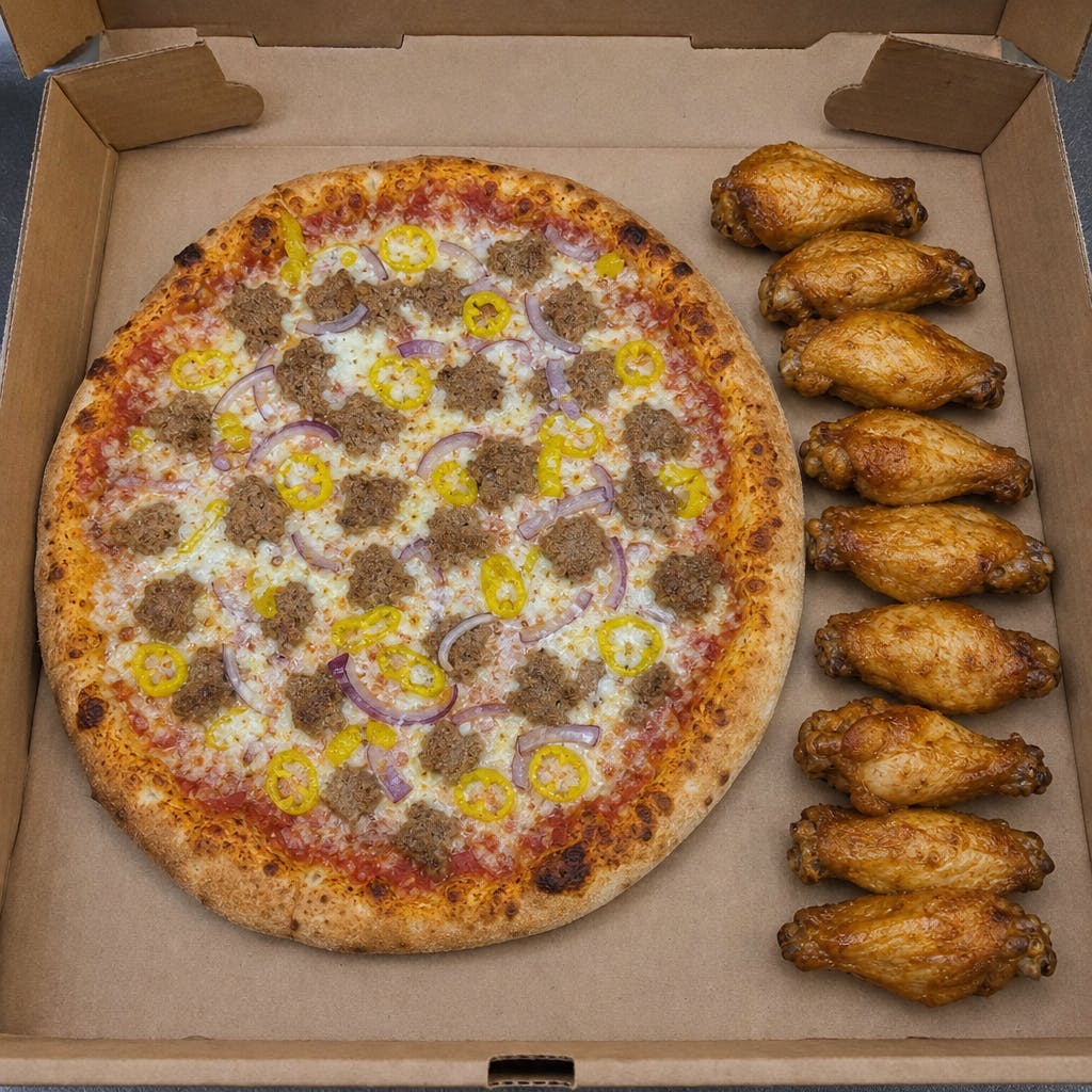 Medium One Topping Pizza with 10 Wings