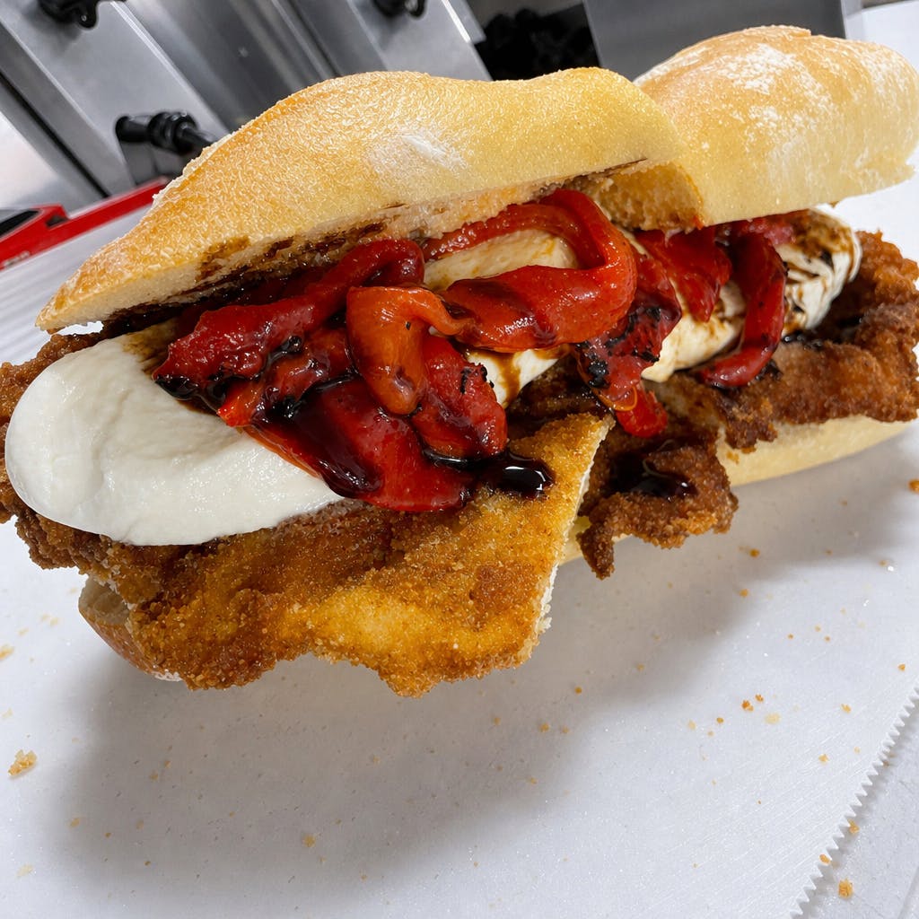 Chicken Cutlet Roasted Peppers or Broccoli Rabe Sandwich
