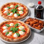 A). Two Large Regular Pies, 1/2 Tray Wings & 1.5 Liter Soda Special