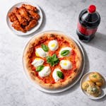 D). One Large Regular Pie, 1 Wings, 1 Liter Soda, 2 Garlic Knots Special