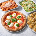 One Large Pie, 1/2 Tray Pasta. 1/2 Tray Caesar Salad & 1 Dozen Garlic Knots Special