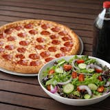 #12 Large One Topping Pizza, One Large Tossed Salad & 2 Liter Soda