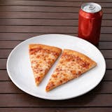 Two Cheese Pizza Slices with Can of Soda Lunch