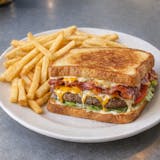 Bacon Burger Melt w/ff (Grilled bacon, 3 cheeses, mayo, lettuce, and tomato.)