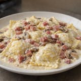 Stuffed Cheese Ravioli with Alfredo Sauce, Ham & Mushrooms