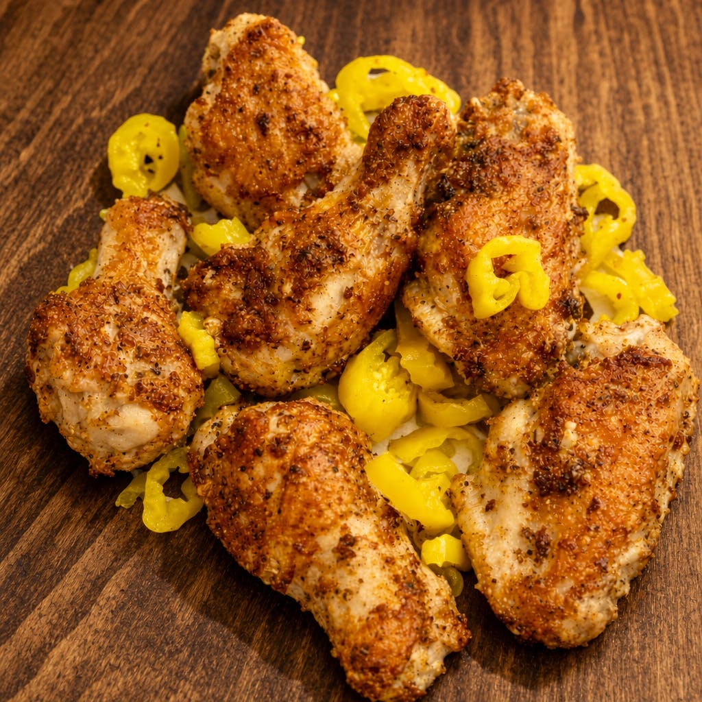 Cajun Skilled Baked Chicken Wings with Banana Peppers