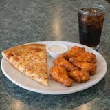 CHEESE PIZZA SLICE, 6 WINGS & SODA LUNCH