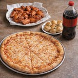 Combo Deal - Large cheese pizza, 12 wings, 6 garlic knots & 2 liter drink