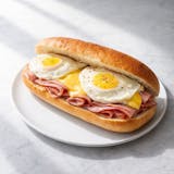 Egg Sandwich with Ham on Hoagie Roll Breakfast 