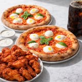 Two Large Plain Pizzas, 20 Buffalo Wings, One 2 Liter Soda Special 