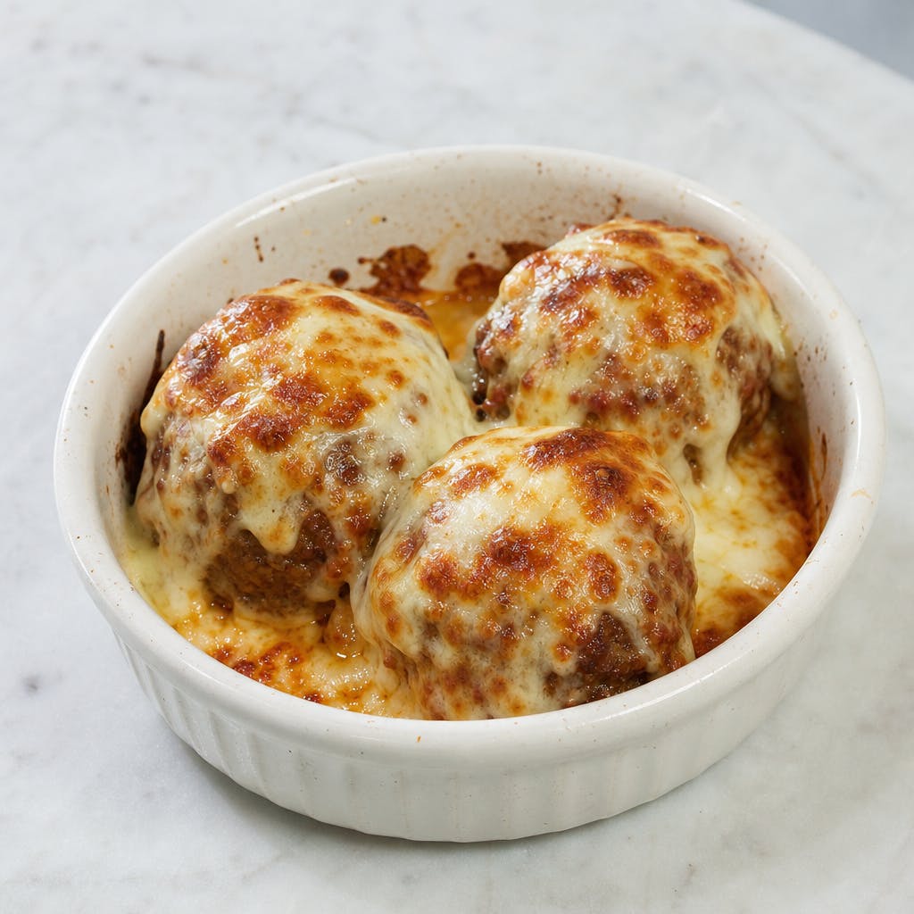 Side Of Homemade Meatballs Baked With Cheese