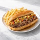 Chicago italian beef sandwich with fries