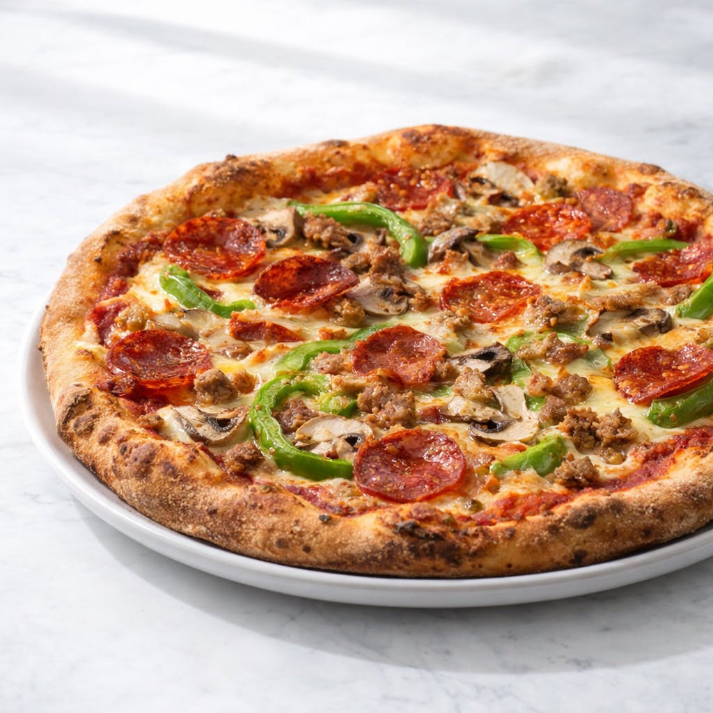 Cheese, Sausage, Mushroom, Green Pepper & Pepperoni Pizza