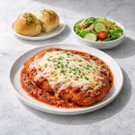 Chicken Parmigiana with Garlic Rolls & Side Salad Lunch