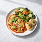 Spinach Ravioli with Garlic Rolls & Side Salad Lunch 